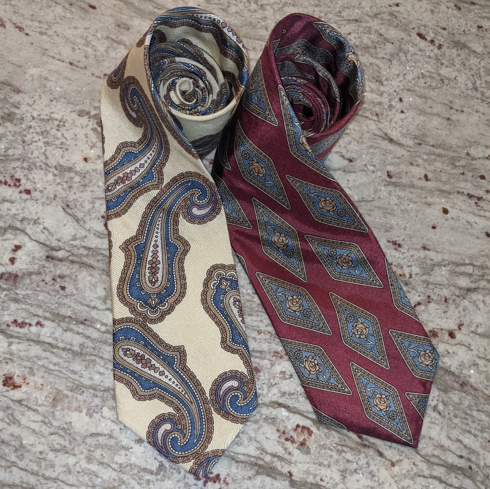 Men's Ties 2 Business Jones New York Paisley Ivory & Diamond Burgundy